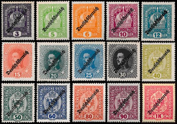 ANK 0228-0242. 1918/19 German Austria Heller values