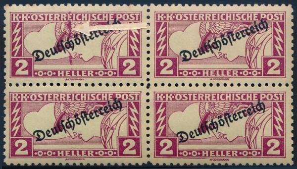 ANK 0252 B II. plate flaw "bleeding Mercury" 2 Heller lilac-red on yellow 1919 **