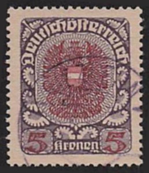 ANK 318 yb 1920/21 5 Kronen Freimarkenausgabe in “Wappenzeichnung” gestempelt