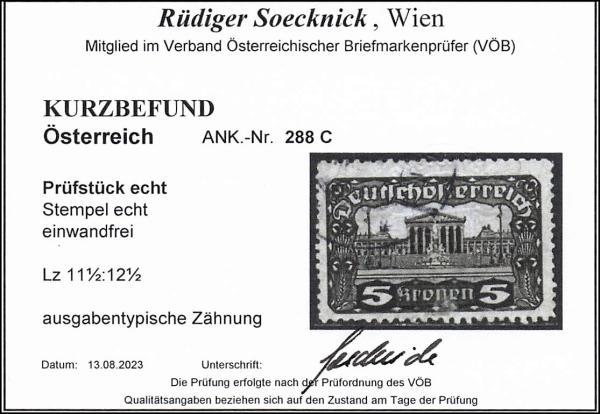 ANK 288 C Deutsch Österreich 5 Kronen Parlament 1919/21