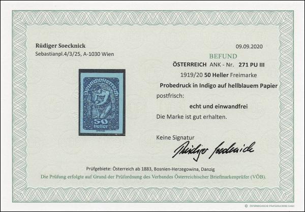 ANK 271 PU III 1919/20 50 Heller Freimarke