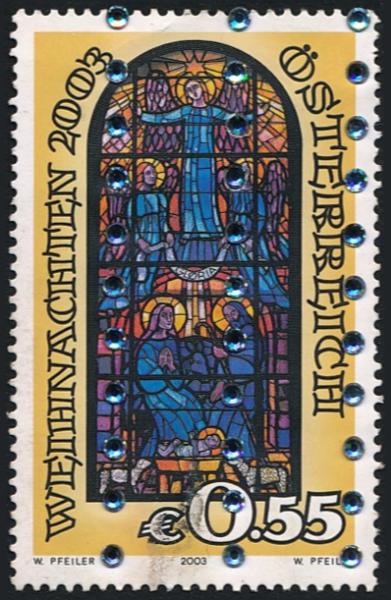 ANK 2487 "Christmas 2003" test stamp with Swarovski crystals in 3 vertical rows