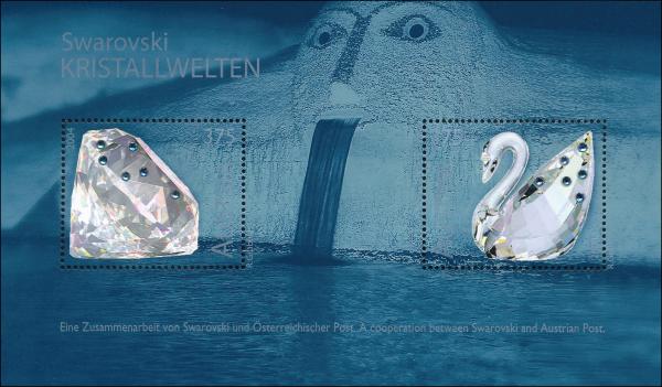 ANK 2529–2530 Österreich 2004 – Block 28 „Marke mit Kristall – Swarovski Glaskunst“ – Innovative Briefmarken – postfrisch