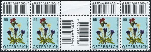 ANK 2658 ZW – Österreich 2007 – 55 Cent „Alpenblumen: Enzian, Edelweiß & Almrausch“ – unteres waagrechtes Zwischenstegpaar