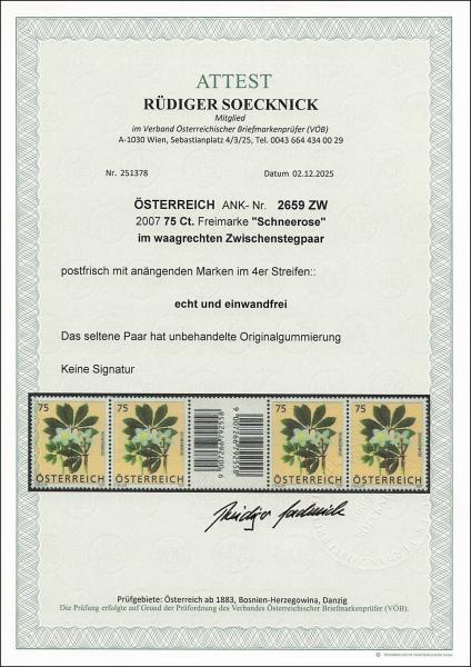 ANK 2659 ZW – Österreich 2007 – 75 Cent „Schneerose“ – seltenes waagrechtes Zwischenstegpaar