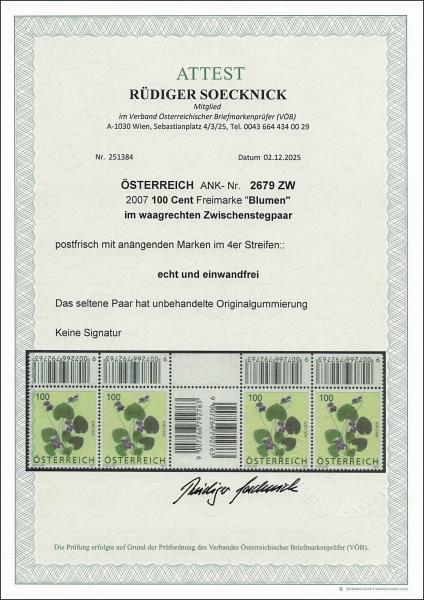 ANK 2679 ZW – Austria 2007 – 100 Cent “Flowers: Violet” – rare upper gutter pair