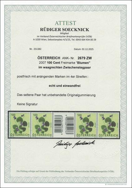ANK 2679 ZW – Austria 2007 – 100 Cent “Flowers: Violet” – rare gutter pair