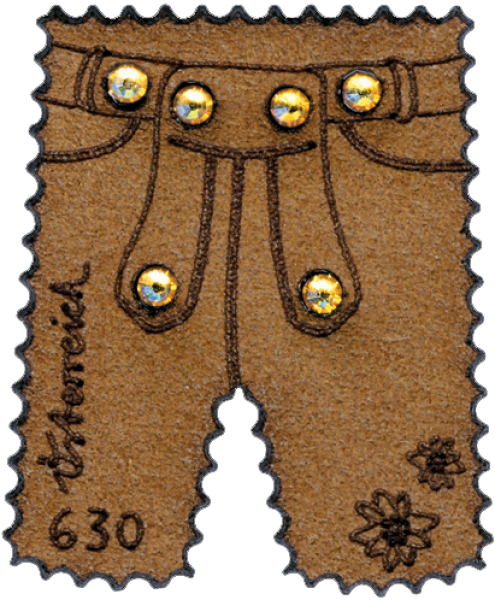 ANK 3260 Österreich 2015 – Lederhose – Selbstklebende Sondermarke aus Leder mit Laserschnitt und Swarovski® Kristallen
