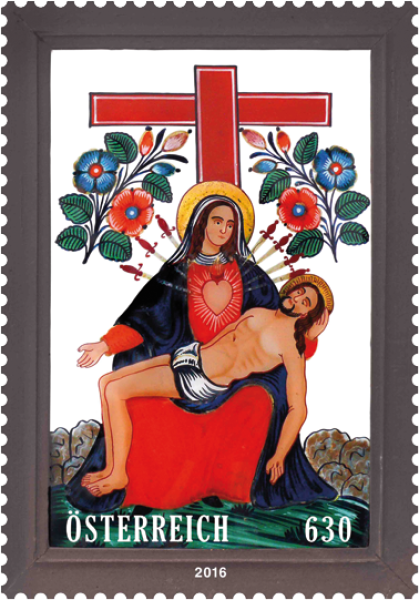ANK 3303 Österreich 2016 – Glasmarke „Pietà mit Kreuz“ – Selbstklebende Sondermarke aus Glas