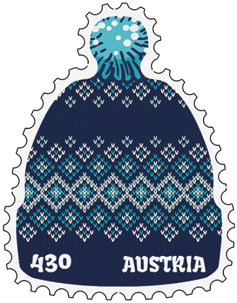 ANK 3645 Österreich 2022 – Wollhaube – Selbstklebende Sondermarke in Form einer Strickmütze