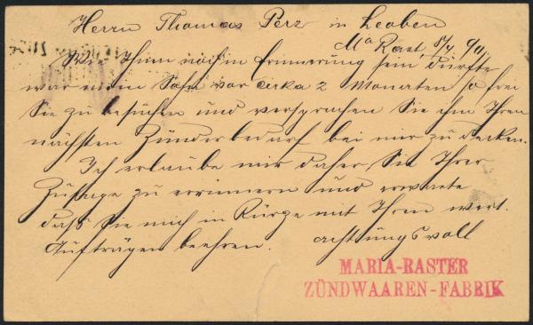 Correspondenz Karte LEOBEn im Zuge VILLACH - MARBURG