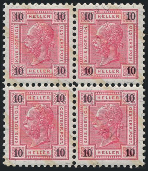 ANK 085, 86, 87 & 89 Österreich 1901/1902 – Friedl-Zähnungen – 4er-Block-Satz – selten