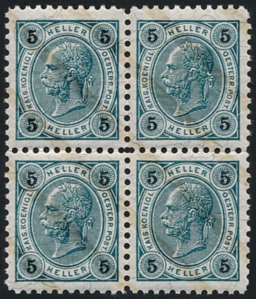 ANK 085, 86, 87 & 89 Österreich 1901/1902 – Friedl-Zähnungen – 4er-Block-Satz – selten