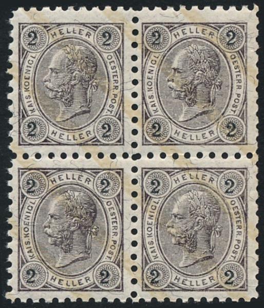 ANK 085, 86, 87 & 89 Österreich 1901/1902 – Friedl-Zähnungen – 4er-Block-Satz – selten