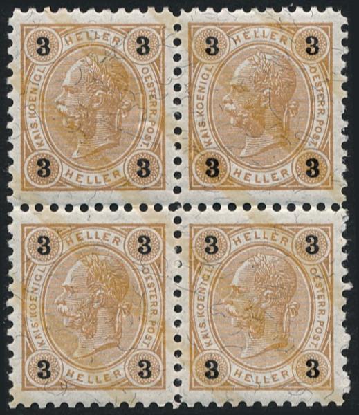 ANK 085, 86, 87 & 89 Österreich 1901/1902 – Friedl-Zähnungen – 4er-Block-Satz – selten