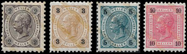 ANK 085, 86, 87 & 89 Österreich 1901/1902 – Friedl-Zähnungen – Satz mit 4 Werten – selten