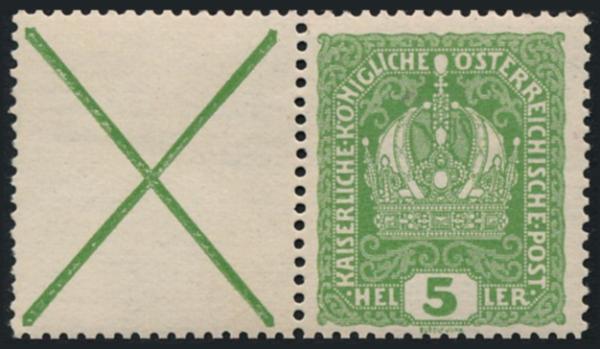 ANK 0186 x Kaiserkrone 1916 Wert 5 Heller mit Andreaskreuz