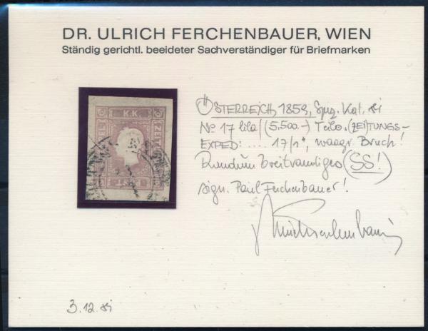 ANK 017 AUSTRIA 1858, Newspaper Stamp violet