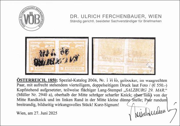 ANK 001 Type I 1 Kreuzer 1850 in horizontal pair