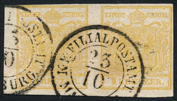 ANK 001 Type M I 1 Kreuzer 1850/54 in horizontal pair