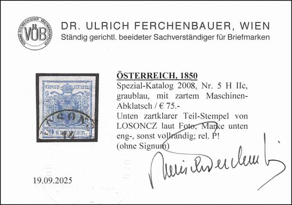 ANK 005 H IIc 9 Kreuzer 1850 gestempelt