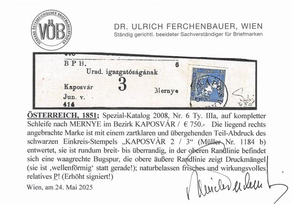 ANK 006 Type III on complete wrapper 0.6 Kreuzer 1851/56