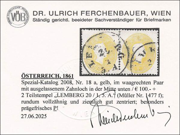 ANK 018 2 Kreuzer 1861 in horizontal pair