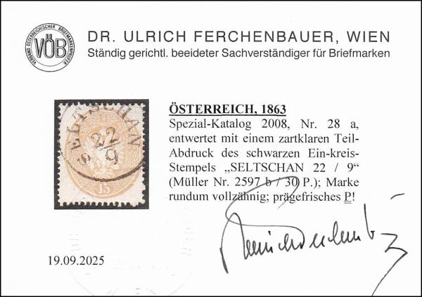 ANK 028 a 15 Kreuzer 1863 gestempelt
