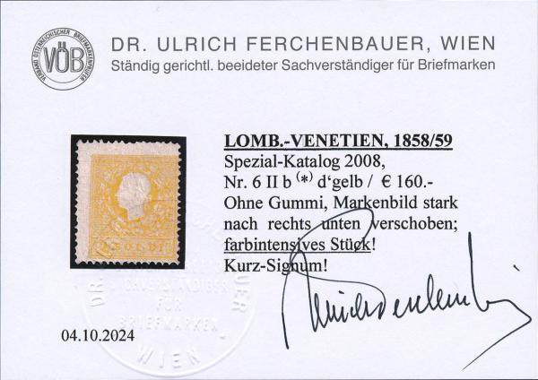 ANK LV 006 II b LOMBARDY-VENETIA, 1858/59 No. 6 II b*, dark yellow