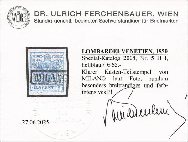 ANK 005 Type I Lombardy-Venetia 45 Centesimi 1850