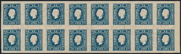 ANK ND 17 Österreich – Zeitungsstempel-Neudruck – 16er-Einheit mit waagrechtem Wasserzeichen – sehr selten