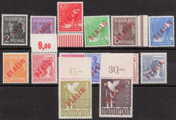 Berlin ANK 021-34 Freimarken mit diagonalem rotem Aufdruck - alle 14 Werte postfrisch