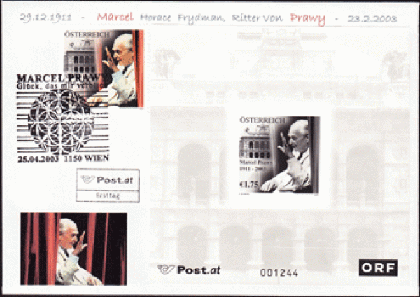 First day cover with Marcel Prawy notepad