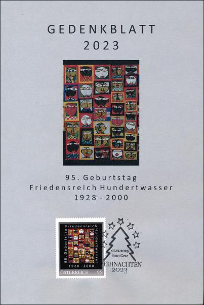 Gedenkblatt 2023 95. Geburtstag Friedensreich Hundertwasser 1928 – 2000