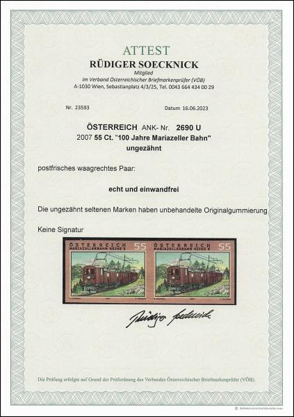 ANK 2690 U 2007 55 Ct. „100 Jahre Mariazeller Bahn“ ungezähnt