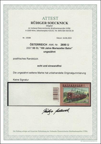 ANK 2690 U 2007 55 Ct. “100 Jahre Mariazeller Bahn” ungezähnt