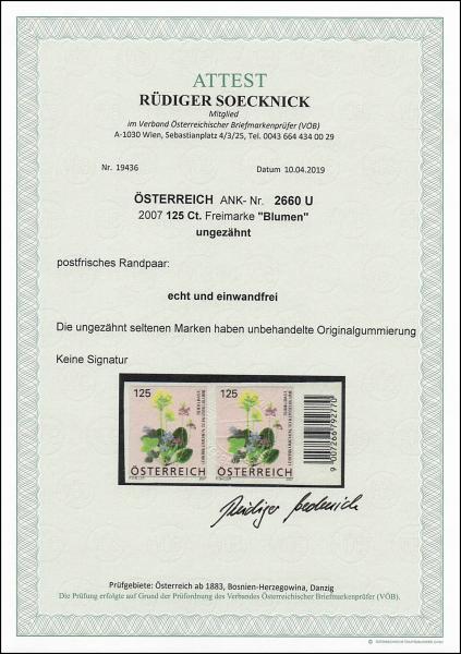 ANK 2660 U 2007 125 Ct. Freimarke “Blumen” ungezähnt