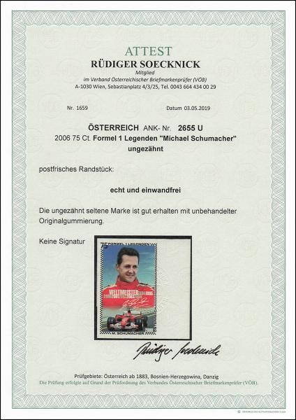 ANK 2655 U 2006 75 Ct. Formel 1 Legenden “Michael Schumacher” ungezähnt