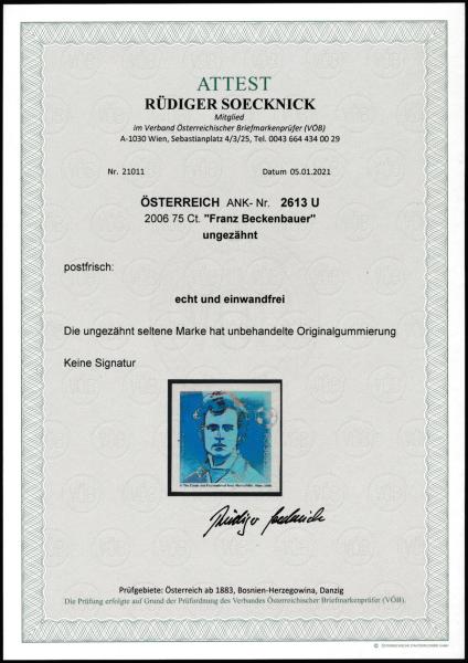 ANK 2613 U. "Franz Beckenbauer" imperforated