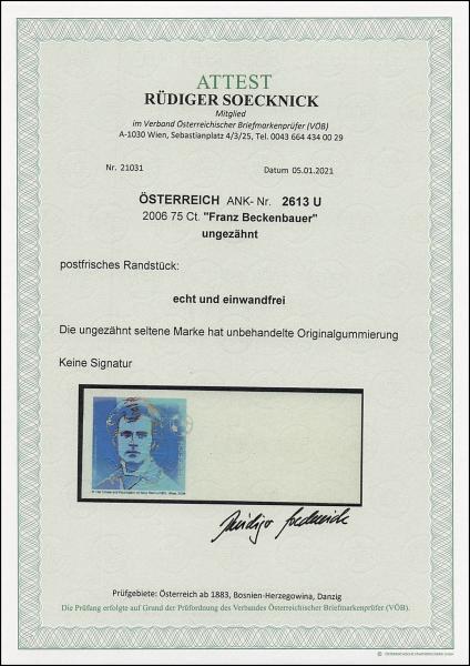 ANK 2613 U 2006 75 Ct. “Franz Beckenbauer” ungezähnt