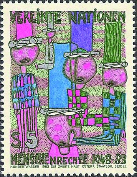 4 pieces of Hundertwasser stamps