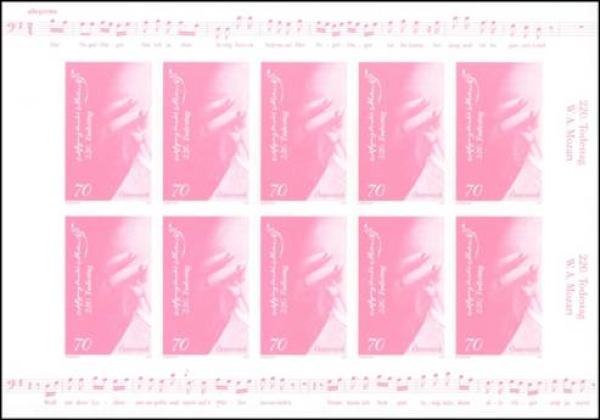 Wolfgang Amadeus Mozart miniature sheet lilac pink
