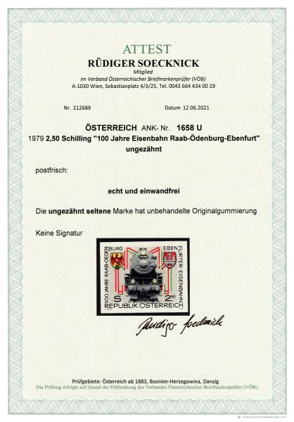 ANK 1658 U und 1658 Ph U 100 Jahre Raab-Ödenburg-Ebenfurt Eisenbahn UNGEZÄHNT