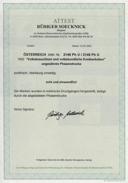 ANK 2146 Ph U – 2148 Ph U Volksbrauchtum und volkskundliche Kostbarkeiten kompletter Satz postfrisch