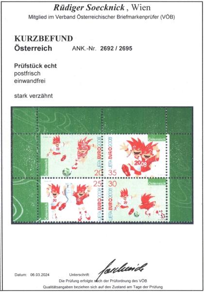 ANK 2692-2695 / ANK Block Nr. 42 Blockausgabe: Fußball-Europameisterschaft 2008 - STARK VERZÄHNT