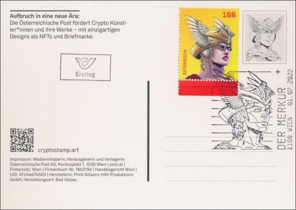 ANK 3671-3674 from souvenir sheet 134. 4 postcards "The Mercury 2022"