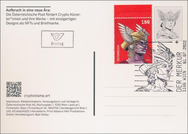 ANK 3671-3674 from souvenir sheet 134. 4 postcards "The Mercury 2022"