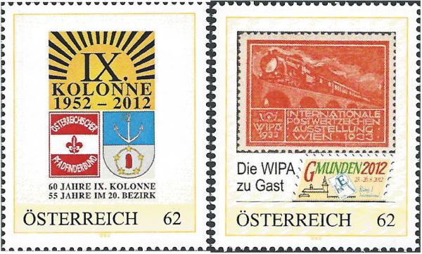 2 pers. stamps "IX. Column" and "Railway"