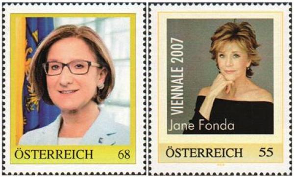 2 pers. stamps Mag. Mikl Leitner and J. Fonda