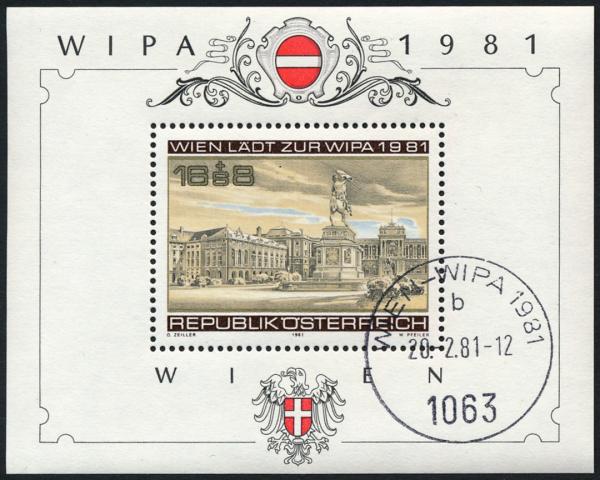 ANK 1696 "WIPA BLOCK 1981" mit Plattenfehler "verstümmeltes Knie" gestempelt